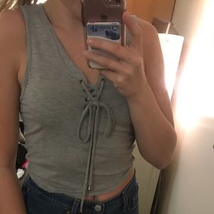 Grey Tie-Up Crop Top
